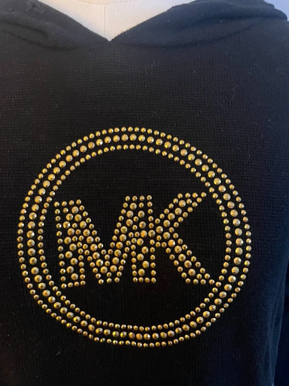 Michael Kors Black Hooded Long Sleeve Top Embellished Logo Size S